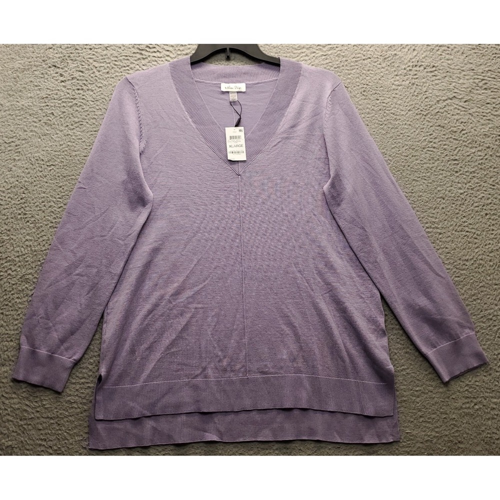 Melissa Paige Sweater Womens XL Purple Knit High Low Slit Raglan Sleeve Pullover